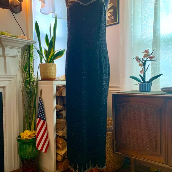 Petra Elegant Sequin Black and Silver Maxi Evening Dress - Picture 1 of 16